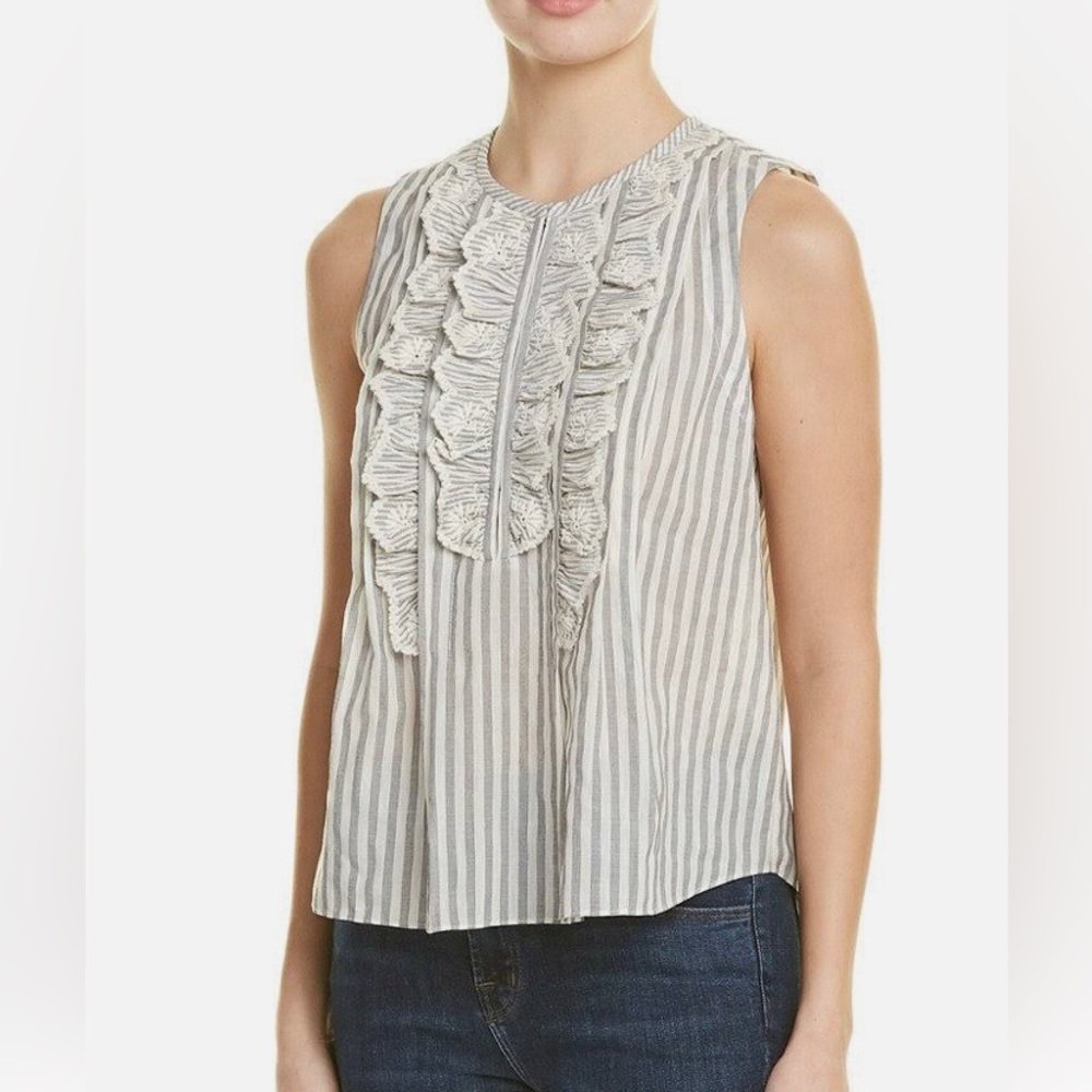 Rebecca Taylor Striped Ruffle Eyelet Tank